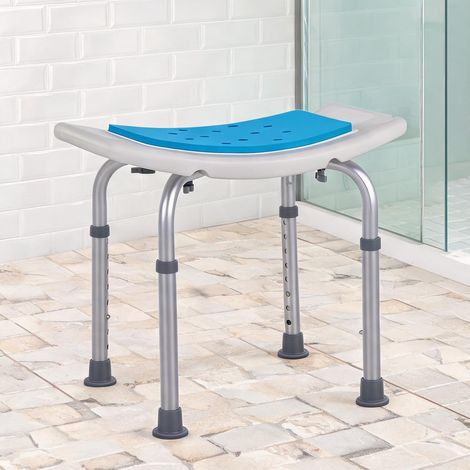 Tabouret de douche réglable aluminium HDPE blanc et bleu (1/5)