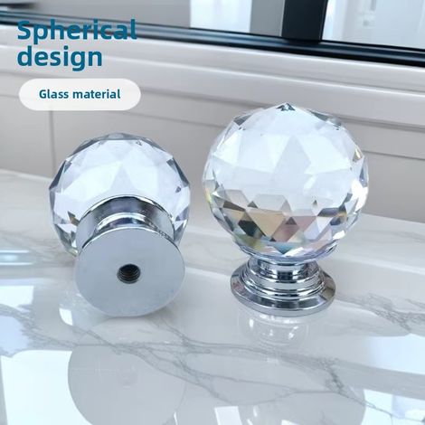 Lot de 4 poignées boule cristal 30mm base argent 1 trou style américain pour tiroir porte meuble