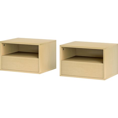 Tables de chevet murales x2, panneaux de particules, finition naturelle, 45 x 35 x 27,5 cm