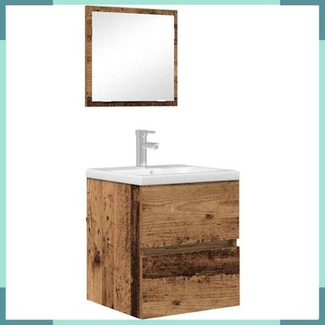 Cabinet de salle de bain - 875700 - Bois ancien - Avec tiroir - Miroir plan (1/5)