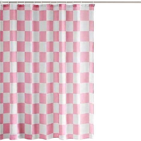 Cortina de ducha a cuadros - Estampado vintage a cuadros - Lavable a máquina - Rosa - 180 x 180 cm (1/5)