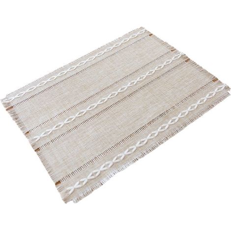 Sous-Plat - Coton Et Lin Épais Avec Pompons - Isolant Thermique Pour Table - 33 x 45 cm - Beige (1/5)