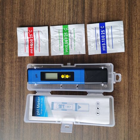 pH-mètre numérique (format stylo), testeur de qualité de l'eau haute précision (0,00–14,00 pH) avec 3 sachets d'étalonnage (pH 4,00 / 6,86 / 9,18), écran LCD, bleu (1/5)