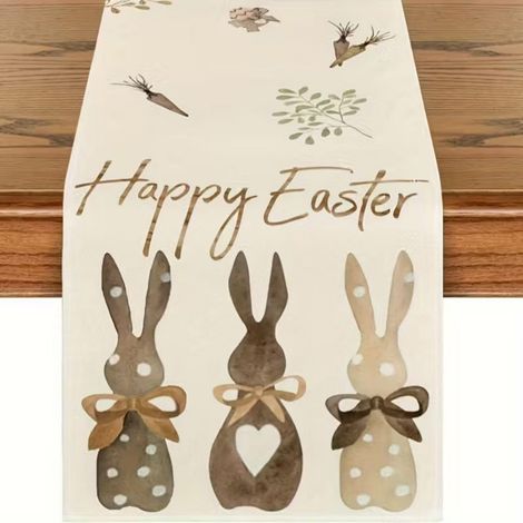 Easter Bunny Table Runner, Washable Linen Table Runner for Spring, Easter Table Decoration for Indoor and Outdoor Use, Party Decor 84 x 33 x 183 cm (1/5)