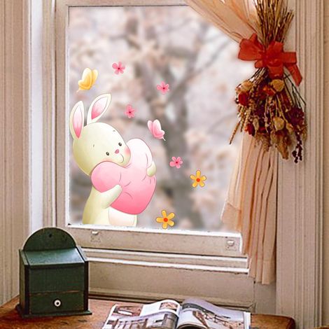 Décor fenêtre anti-collision oiseaux - 1 sticker adhésif statique lapin amour décoratif, autocollant de vitre élégant pour prévenir les chocs d'oiseaux (1/5)