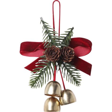 Ribbon - Velours Rouge - Clochettes Et Cônes - Décoration De Sapin De Noël - 1 Pièce (1/5)