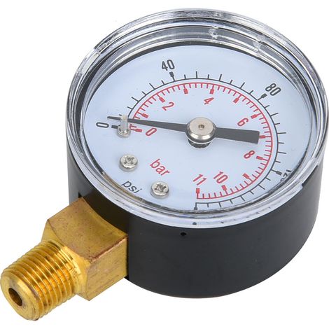 Mechanisches Manometer mit 1/8-Zoll-BSPT-Bodenanschluss für Luft, Öl und Wasser (0-160 psi 0-11 bar) (1/5)