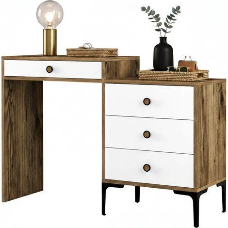 Dmora - Consola Dmuntean, Mesa multiusos, Gabinete de soporte, Escritorio de pasillo, 124x40h85 cm, Nogal y Blanco