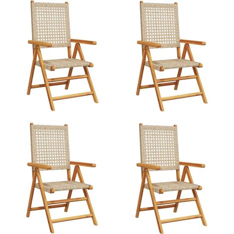 vidaXL Sillas plegables reclinables, 4 unidades, color beige, poliratán y madera maciza. (1/2)