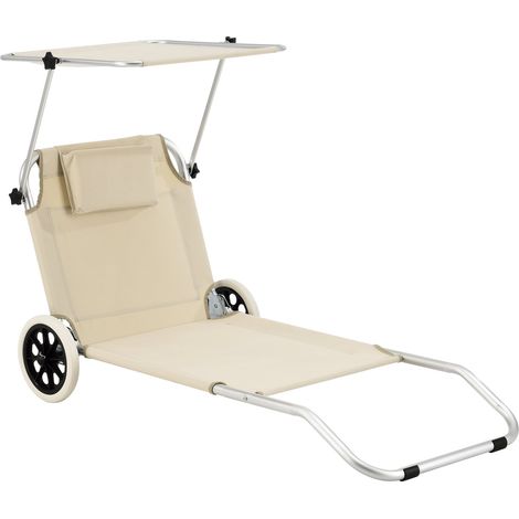 Lettino prendisole su ruote alluminio poliestere opaco argento beige 030006420