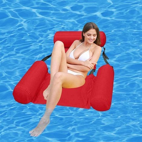 QAZQA Aufblasbarer Hängesessel, extra bequeme Luftmatratze, Schwimmmatratze, Poolstuhl, Wasser-Schwimmbett, tragbarer Sessel für Erwachsene (Rot) (1/5)