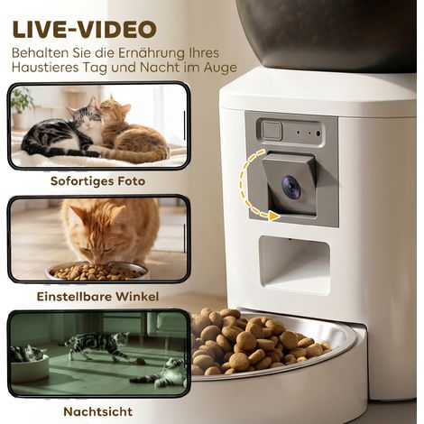 Distributeur automatique pour chat avec caméra, WiFi 2,4 GHz, contrôle via application, réservoir 4L pour 1 à 10 repas, audio bidirectionnel (1/5)