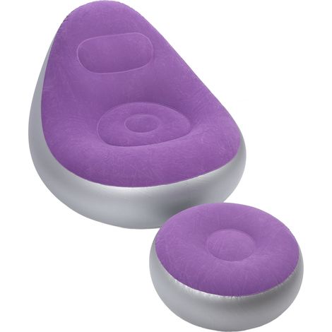 Chaise de détente gonflable avec repose-pieds, matériau PVC floqué, salon gonflable pliable pour chambre camping maison, violet, 125x105x100cm + repose-pieds 62x62x31cm, env. 1430g, set de 2 (1/5)