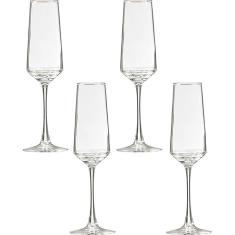 Set 4 Calici Champagne in Vetro bicchiere con piede alto Elegante Flûte 220 ml da Tavola Festiva Uso Professionale o Domestico – Idea Regalo con scatolo
