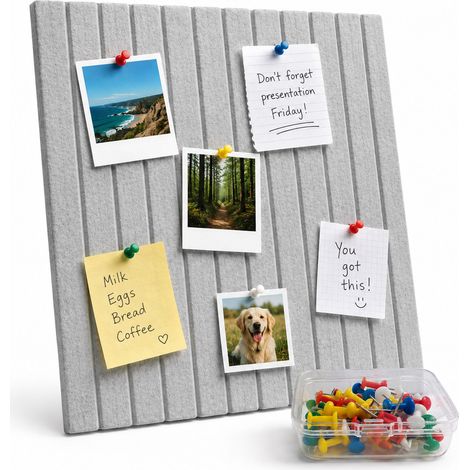 Relaxdays Felt Noticeboard Set of 2, self-adhesive rectangles for office & home, 30x40 cm, incl. pins, light grey (1/5)