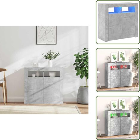 Sideboard mit LED-Leuchten Betongrau 80x35x75 cm - Sideboard - Wohnwand - TV-Schrank - Regal - Möbelstück (1/5)