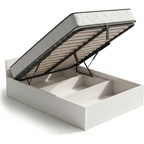 Cama con canapé abatible 120x200 cm somier elevable de metal y colchón de muelles Blanco (1/5)