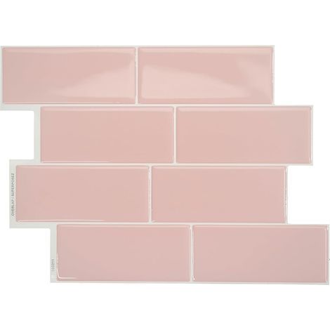 Sticker mural imitation carrelage céramique rose, 29,4 x 21,4 cm, 1 feuille, sticker mural auto-adhésif en résine époxy PU cristalline. (1/5)