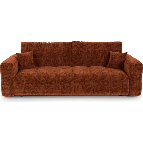Canapé convertible avec coffre 4 places en tissu tramé toucher doux terracotta VIBE (1/5)