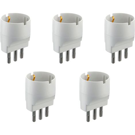 Electraline 92291 Set 5 Adattatori da Schuko a Spina Grande 16A, Bianco, Confezione da 5 (1/2)