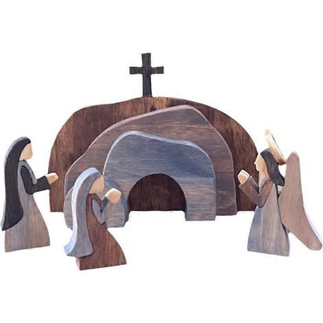 Crèche de Pâques en bois avec scène de la Résurrection et de la Nativité. Décoration de Pâques. (1/4)