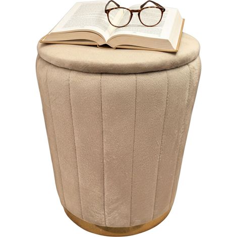 Tabouret de rangement en velours avec couvercle rembourre et base doree (1/5)