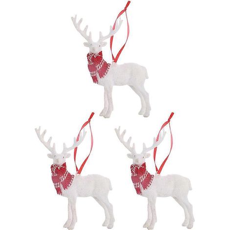 Lot de 3 décorations de Noël créatives en forme de rennes à suspendre-13x11cm-White (1/3)