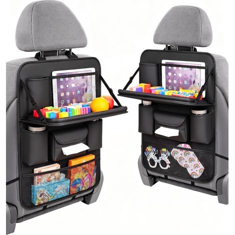 Lot de 2 organiseurs de voiture pour enfants avec table pliante, organiseur de siège arrière étanche, organiseur de siège de voiture avec support de tablette, protection de dossier de voiture pour (1/5)