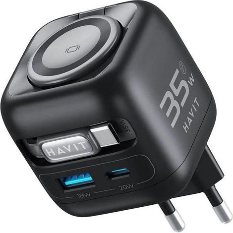 Havit UC250 A-EU - GaN travel charger with extendable cable (black) (1/5)