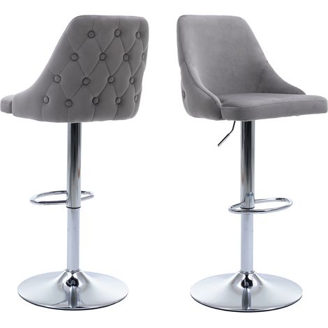 Taburetes de Bar 2Pcs en Terciopelo Moderno Mostrador Sillas Altura Ajustable para el Hogar Bar Cocina Restaurante, Gris, Wahson (1/5)