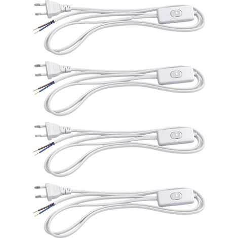 4PCS Câble d'alimentation Euro Blanc, 1.8m, Câble d'alimentation Blanc, Prise Européenne Type C, Cordon avec Interrupteur et Prise, Câble 220V-250V, 2,5A, Usage Intérieur (1/5)