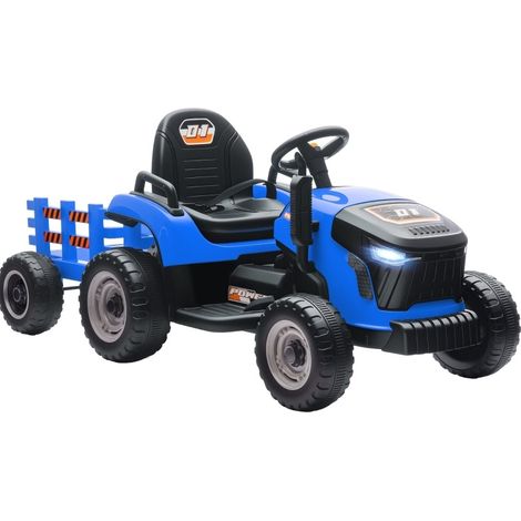 Tractor eléctrico infantil con remolque desmontable, mando a distancia, 12V, azul, HOMVRA (1/3)