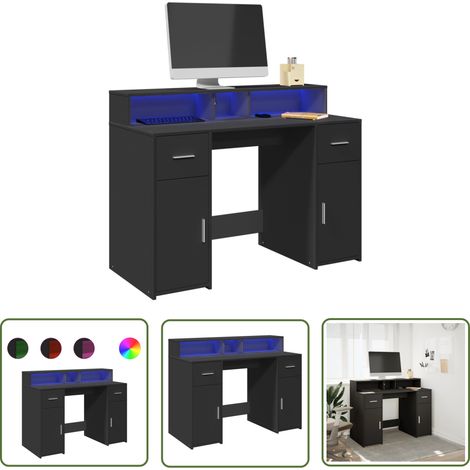 vidaXL LED-Schreibtisch Schwarz 120x55x91 cm Holzwerkstoff (1/5)
