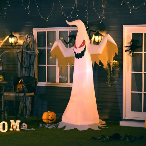 Fantasma inflable de Halloween de 2,4 m con luces LED, IP44, autoinflable, poliéster blanco + rojo, 150 x 80 x 240 cm. (1/5)