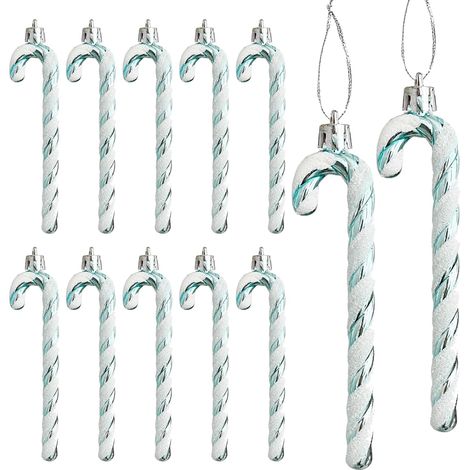 Lot de 12 Décoration Sapin de Noël, Sucre d'orge Deco Noel, à Suspendre, Boules de Noël (Bleu Glace) (1/4)