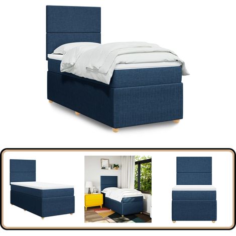 vidaXL Sommier à lattes de lit avec matelas Bleu 90x200 cm Tissu