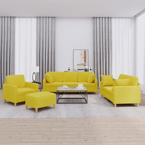 Set di Divani 4 pz con Cuscini Giallo Chiaro in Tessuto vidaXL (1/5)