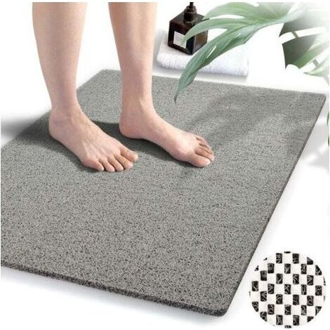 Tapis de douche - 50 x 80cm, gris, tapis de bain antidérapant texturé, tapis de douche en PVC loofah pour la salle de bain, séchage rapide (1/4)