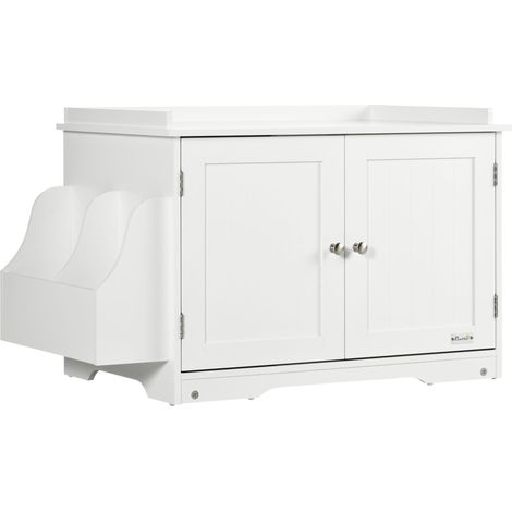 Mobile per lettiera gatto 86 x 48 x 52 cm in MDF bianco con porte magnetiche - CHICFURN (1/5)