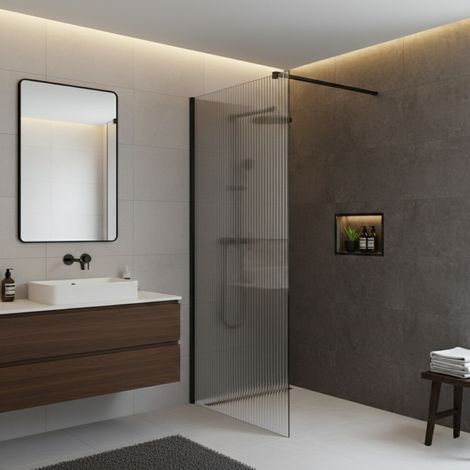 Paroi de douche italienne flûtée - 100 x 195 cm - Noir - LINEA (1/5)