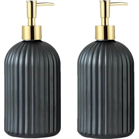 Lot de 2 distributeurs de savon noirs et dorés - Finition mate nervurée (1/5)
