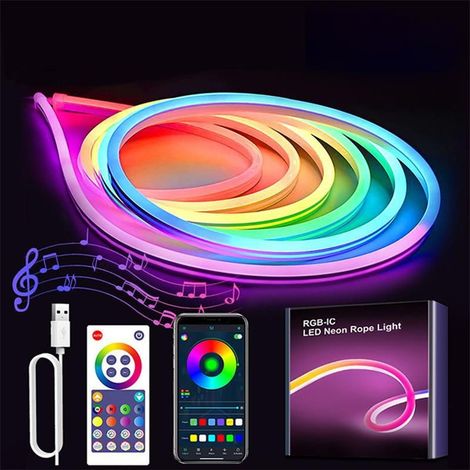 Bande lumineuse néon 3 m, bande lumineuse LED néon flexible à intensité variable 220 V avec contrôle par application, télécommande, synchronisation de la musique pour chambre, bar, salle de jeux, anni (1/5)