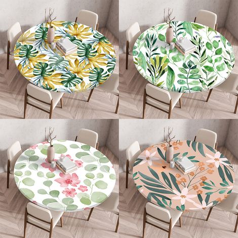 Lot de 4 nappes rondes à imprimé floral (Ø 60 cm) – Hydrofuges, avec bord élastique, pour petites tables rondes (1/5)