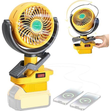 Ventilateur sans fil à pince compatible avec DeWalt 20V et 60V, ventilateur de refroidissement portable à double USB et 2 vitesses, adapté aux chantiers de construction, aux maisons et au camping en p (1/5)
