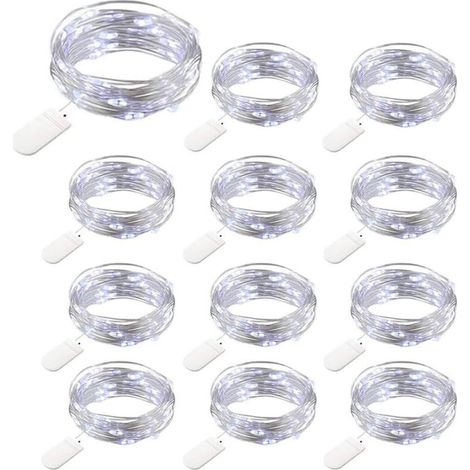 12er-Pack Lichterkette mit Stangen, 20 LEDs, 2 m Kupferdraht, IP65 wasserdicht, kaltweißes Silberkabel, stimmungsvolle Beleuchtung für Weihnachtsfeiern, Hochzeiten, Garten, Terrasse, Rasen und als Hei (1/5)