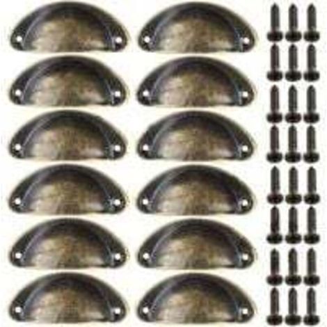 12pcs Poignées de Meuble Vintage Boutons de Tiroir Metal Coquille pour Placards Armoire Commode Cuisine Tiroirs Laiton Antique 8135mm (1/5)