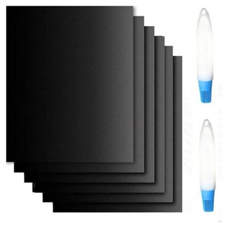 Tapis de Cuisson pour Barbecue, Tapis Barbecue 6 Set 40x50cm, Feuilles de BBQ Réutilisable Extérieur, Mats pour Barbecue Gaz, Charbon Barbecue,Postuler à Plaques et Grilles pour Cuisson Four (1/5)