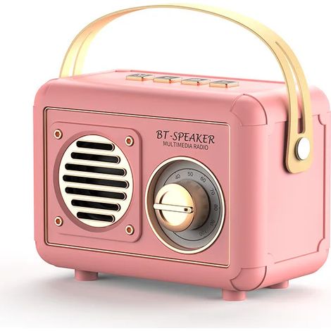Radio FM rétro portable avec haut-parleur Bluetooth rétro, caisson de basses, lecteur TF/USB/casque, radio rechargeable (cadeau). (1/3)