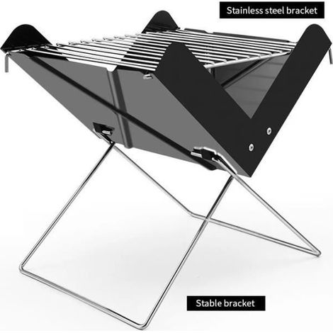 Gril pliable portable noir pour barbecue au charbon de bois, petit gril antiadhésif, accessoires de barbecue pour barbecue (1/2)