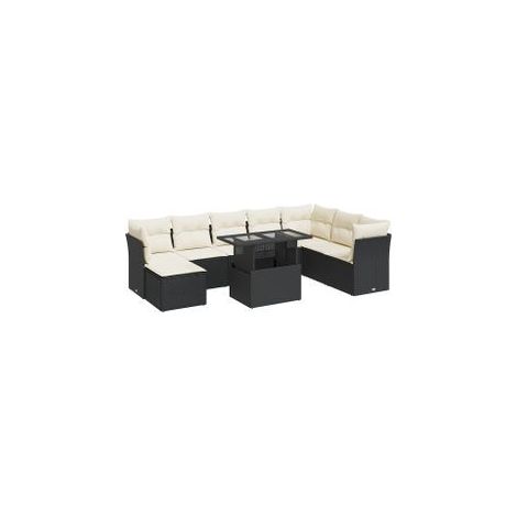 Salon de jardin 9 pcs avec coussins noir résine tressée (1/5)